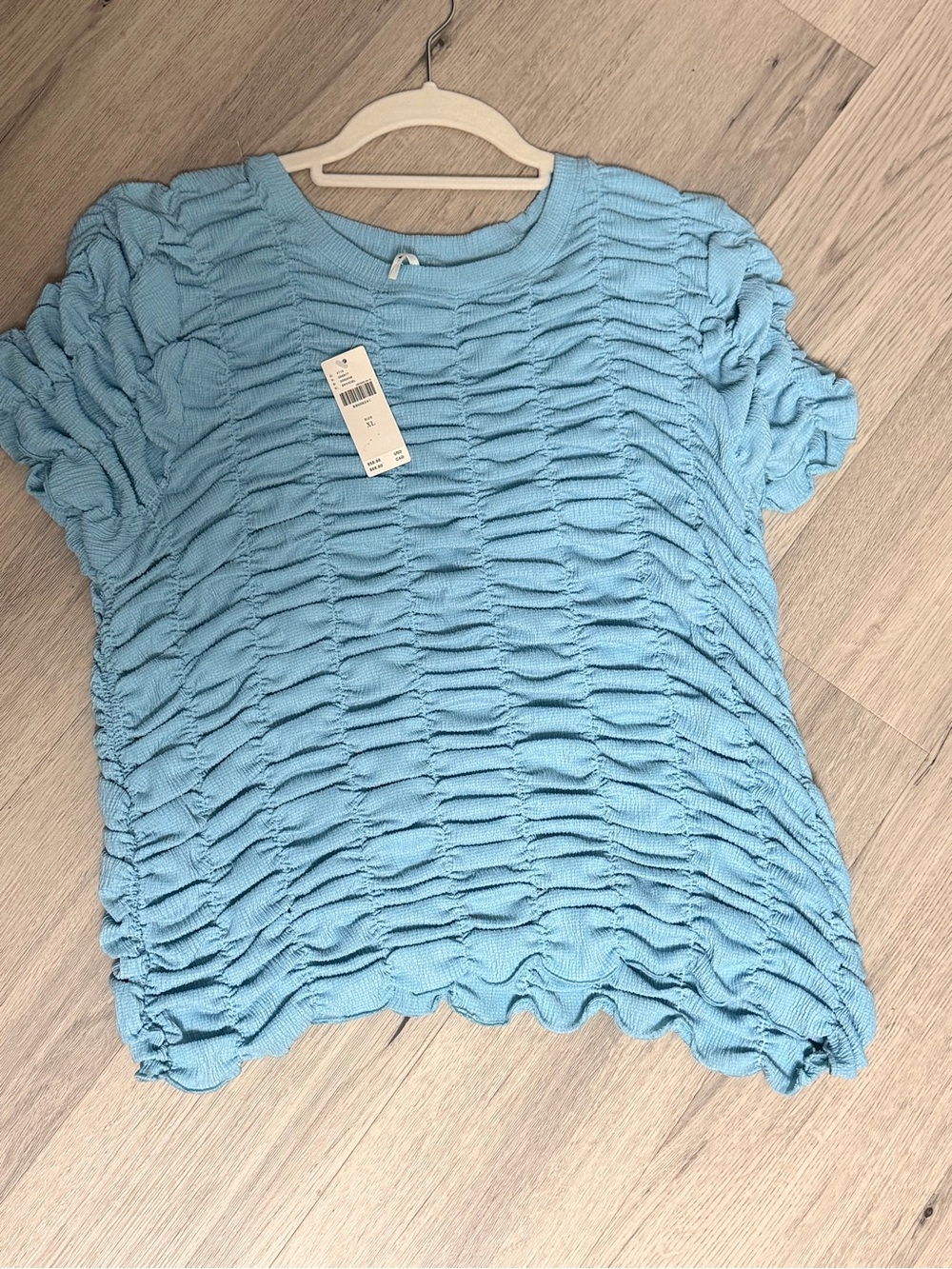 Anthropologie Light Blue Ruched Short-Sleeve Top